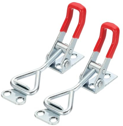 QUARKZMAN 2 Piezas De Pestaña De Liberación Rápida Ajustable M5 X 27mm Capacidad De Sujeción De 220lbs Estilo 4001 Pestañas De Tracción Cierres De Gancho Para Tapa De Ahumador, Plateado Rojo