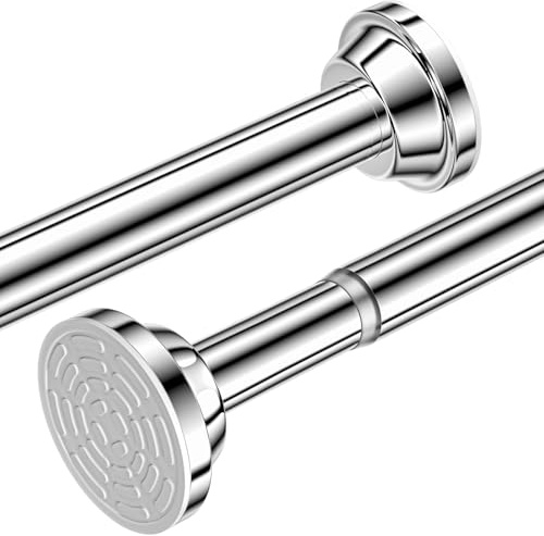 Zourglow Barra Cortinas Ducha Extensible, Sin Taladros Barra Ducha Palo Cortina 70-195cm, Antióxido y Antideslizante Acero Inoxidable, Barra de Tensión para Baño, Dormitorio, Armario, Puerta