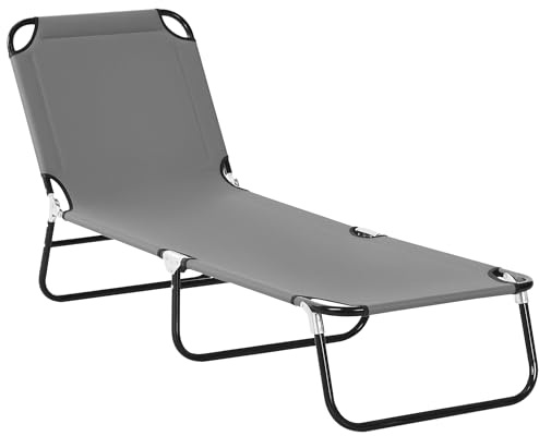Outsunny Lettino Prendisole Pieghevole Reclinabile 188x56x28 cm Grigio | Schienale Reclinabile 5 Livelli, Sdraio da Giardino, Seduta Traspirante in Tessuto Oxford, per Piscina Giardino