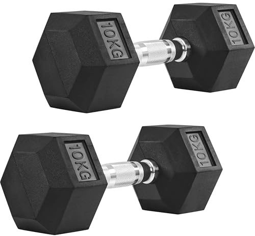 Yaheetech Set di 2 Manubri Esagonali da 10 kg, Pesi Palestra in Ghisa Gommata Resistente con Impugnatura Ergonomica Antiscivolo, per Allenamento Completo di Palestra in Casa, Nero