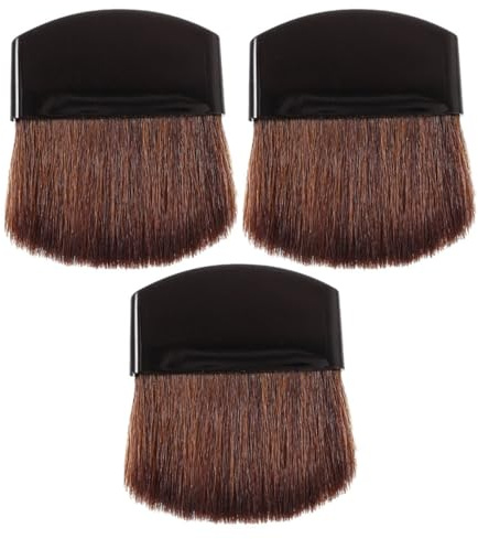 TOPPERFUN Brochas de Maquillaje 3 Piezas Mini para Base Líquida y Polvos, Mango Negro con Cerdas Marrones, Pinceles Multifuncionales para Rubor, Polvos Sueltos y Compacto, Ideales para