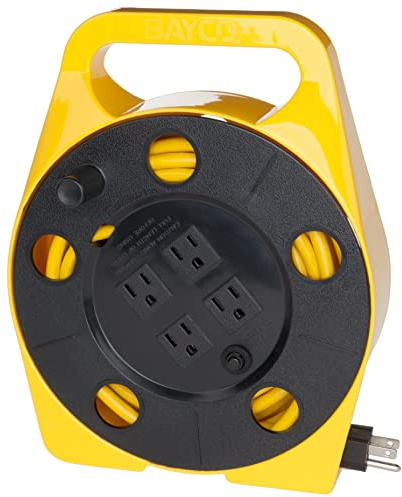 Bayco SL-755 25 Cord Reel with 4 Outlets, Yellow