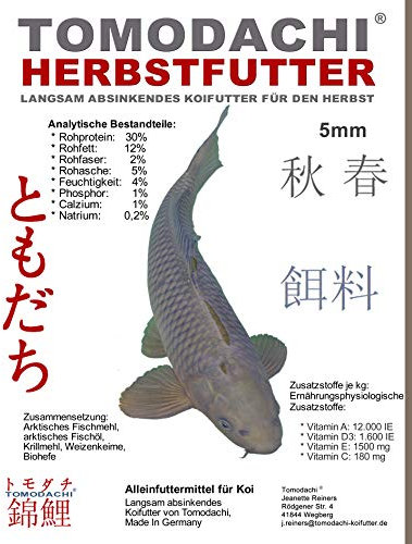 Herbstfutter für Koi, Tomodachi langsam sinkendes Koifutter, optimiert zur Vorbereitung der Koi auf den Winter, 5kg