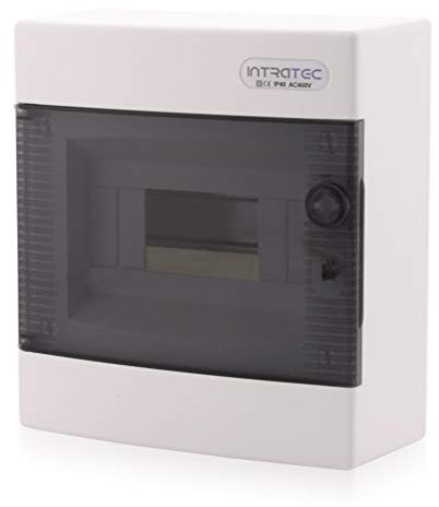 Intratec Sicherungskasten Aufputz, IP40 – Verteilerkasten Gehäuse innen, Verteilerkasten mit transparenter Tür für Trockenraum-Installation, 1-reihig, 8 Module, 236 x 215 x 102 mm, Weiß