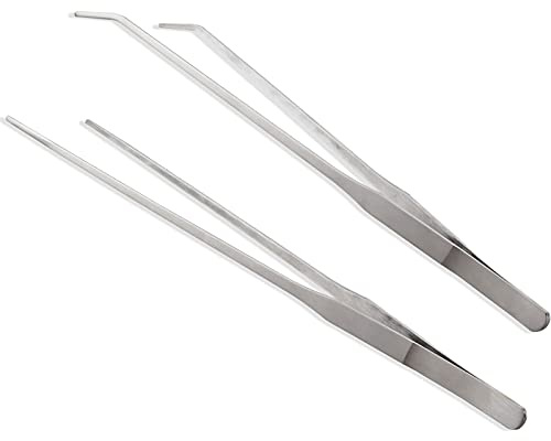 EvaGO Feeding Tongs Stainless Steel Straight and Curved Tweezers for Aquarium Fish Tank Aquatic Plants Reptile Snakes Lizards Spider Bird, Silver