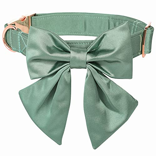 Lionet Paws Bowtie Hundehalsband - komfortable Seide Hundehalsband mit abnehmbaren Fliege für mittlere Hunde, Hals 34-55cm