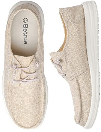 Betrue Men's Boat Shoes Slip On, Lightweight Soft Deck Shoes, Men Loafers Canvas Shoes, Soft Cloth Loafers for Men (BE2010A-BEG-45)