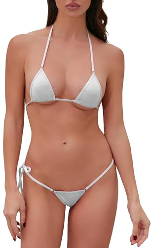 Dadress Extrem, sexig mini-bikini, 2-delat set med badkläder, G-stringtrosa, mikrobikini för kvinnor, Vitt, one size
