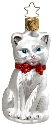 Inge-glas - Christbaumschmuck, Weihnachtsbaumschmuck - Schmusekätzchen - Glas - Farbe: weiß - Höhe 8,5 cm