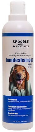 Spoodle Natürliches Hundeshampoo, 100% vegan & bio-zertifiziert, lindert Juckreiz, für gesundes, glänzendes Fell & Reinigung und Pflege, 400 ml für Hunde & Katzen