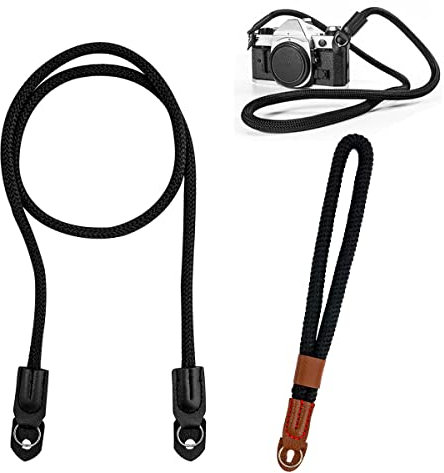 Jinsion Correa Camara y Correa Muñeca, 100 CM y 27 CM Negro Correa Cámara de Fotos Correa Camara Mano Hecho por Cuerda de Nylon, Universal Correa Camara Hombro Correa Muñeca para Nikon Sony Canon