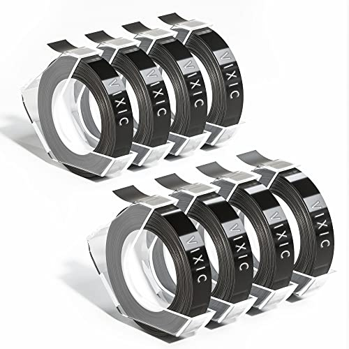 Omega S etikettband, kompatibel med Dymo präglingstejp S0898130 ersättning för Dymo Omega Tape Junior S0717900, svart 8PK (9 mm X 3/8 tum)