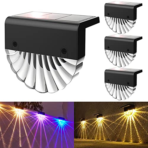 Solar Vägglampor,4 Pieces IP65 Waterproof,LED Solar Fence Lights,2 Modes,Warm White/Color,for Outdoor Stairs, Steps, Fence, Courtyard, Patio and Walkway