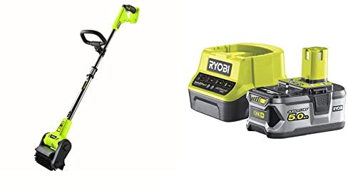 RYOBI - Nettoyeur de Sol sans Fil 18V One+ - Utilisation Surface Dure de Jardin - Poignée Ergonomique et Tube Télescopique & 1 Batterie Lithium+ 18V 50 Ah et 1 Chargeur Rapide 20 A RC18120150