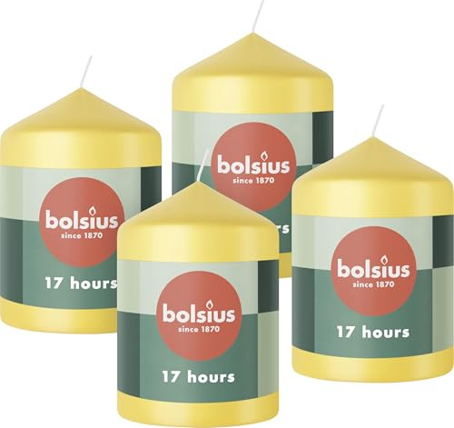 Bolsius Pillar Candles - Yellow - 4-Pack - 8 x 6 cm