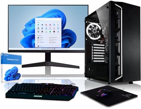 BEASTCOM Q1 Home 'n Office PC, Komplett Set PC, Intel i7 8700 4X4,60GHz 12 Threads, 32GB RAM, 1TB SSD, Monitor LED 24 + Tastatur + Maus + Mauspad, WLAN, Windows 11