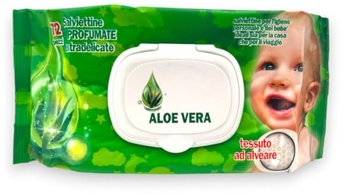 12 Confezioni da 72 Salviette umidificate per bebè, Viso Masi Pannolino, Varie Fragranze, Ideali per Casa o Viaggio (Aloe vera)