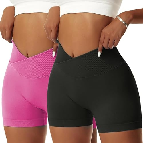 Litthing Pantalones Cortos Mujer Deporte Scrunch Butt Push Up Shorts Deportivos Cintura Alta Entrecruzada Leggins sin Costuras Elásticos para Gimnasio Fitness Correr Yoga