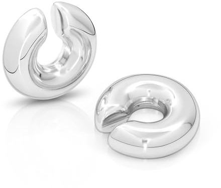 ALEXCRAFT Ear Cuff Orecchini Donna Acciaio Inossidabile Orecchini Clip Per Orecchie Polsini Ear Cuff Argento Orecchini Ear Cuff Donna Senza Buco Ciliegia Cerchio Grandi Chunky a Goccia Argento Medi