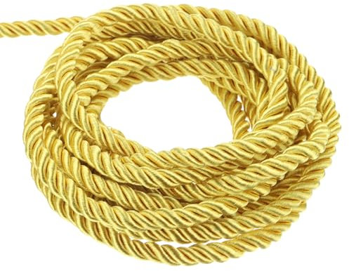 sourcing map Twisted Cord Trim, 5 Yard 3mm 3-Ply Twine Braided Rope Shiny Thread String for Craft Gift Bag Curtain Christmas Decor, Light Gold - 5m