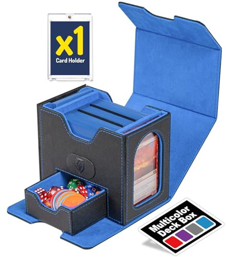Fabmaker Deck Box für MTG Commander, 4 in 1 Magic Card Aufbewahrungsbox, Commander Display, passt für 100 Doppelarmkarten, große Kartenbox für Magic the Gathering mit 2 Trennwand & 35pt Halter, Blau