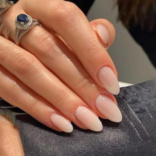 Ceboic 24 Pezzi Unghie Finte Mandorla Francese Acrilico Copertura Completa Press on Nails Ballerina Naturali Stick sulle Unghie per Donne e Ragazze (Nude Gradient)