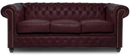 Original Chesterfield 3-sits soffa - modell Brighton FT i lyxigt antikt burgundy läder | handgjord klassisk engelsk design | komfort och stil för alla interiörer