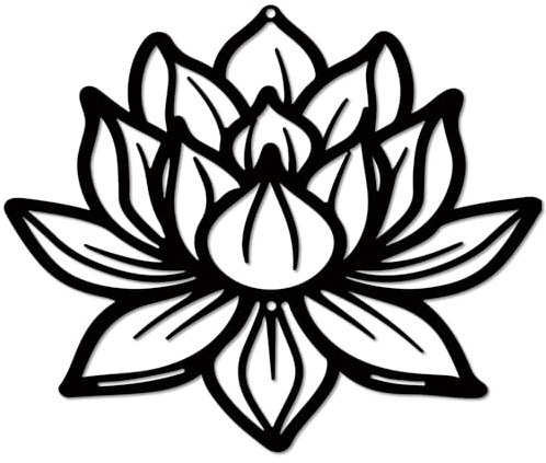 CREATCABIN Arte de Pared de Loto, Decoración de Pared con Flores Negras, Metal Hueco, Letreros Florales Decorativos de Hierro, Placa Colgante, Silueta para Dormitorio, Baño, Cocina, Jardín, Hotel, Dec