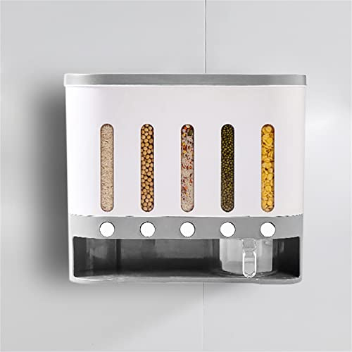 Müslispender 5 Fächern Wandmontage Getreidespender, Reisspender Lebensmittelspender mit Becher für Körner Nüsse Kaffeebohnen Sojabohnen Dispensierbehälter