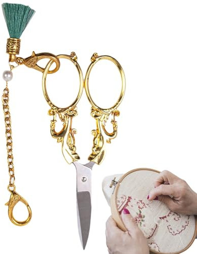 Vintage sax – europeisk retro sy- och broderisax med kedja, liten sy- och hantverkssax | retrosax, virkade sax i europeisk retrostil med kedja, gör-det-själv-verktyg för Ku