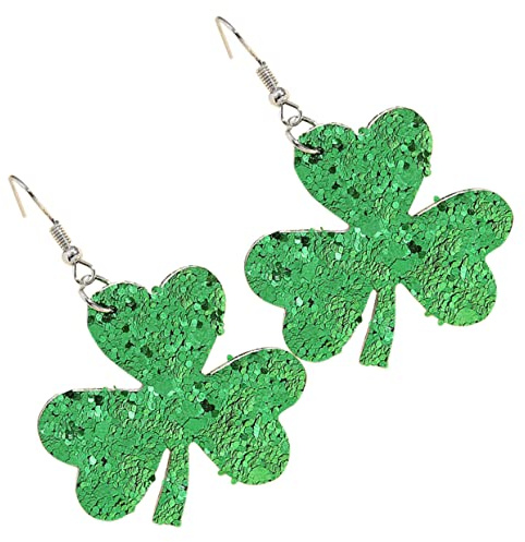 LIFKOME 1 paire de boucles d'oreilles pendantes trèfle porte-bonheur à paillettes vertes pour la Saint Patrick Boucles d'oreilles en cuir PU faites à la main pour femmes Bijoux festifs