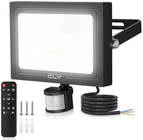 CLY Faretto Led da Esterno con Sensore di Movimento 60W, 5640LM Faretti Led da Esterno con Telecomando 4 Modalità 10 Luminosità Fari LED Esterno Bianca Fredda Faro led da Esterno IP66 Impermeabile