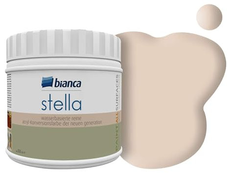 Bianca Stella Vernice per mobili premium senza carteggiatura per cucina e bagno, Beige sabbia, Lucido, 500ml, a base acquosa, vernice acrilica per tutte le superfici, legno, piastrelle, metallo