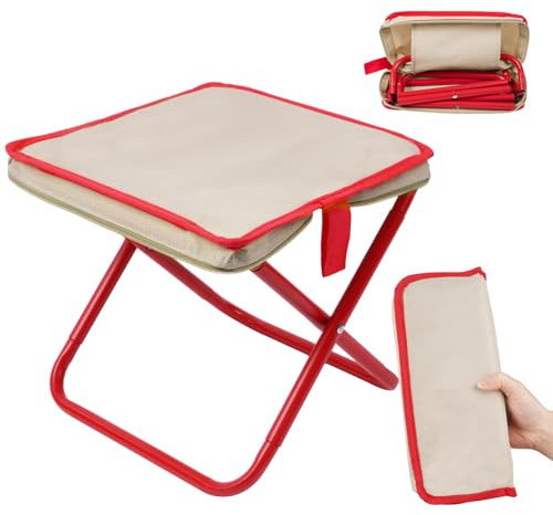 OFFCUP Tabouret de Camping Pliante, Tabouret Portable de Camping Léger avec Sac de Transport, Siège de Pêche Tabouret Pliable, Petite Chaise Mini pour Voyage Pêche Randonnée BBQ Plage(Rouge)