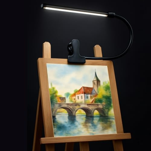 Lámpara de caballete LED negra con clip para artistas, 3 modos de color, lámpara de escritorio regulable de 10 niveles, cuello de cisne flexible de 360°, alimentado por USB para pintar, dibujar