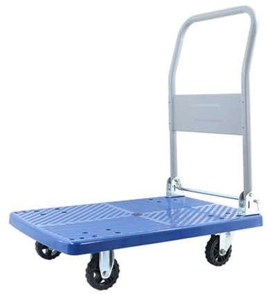 Chariot à plateforme plate robuste – Chariot de déménagement pliable en acier bleu pour une manipulation facile et des charges lourdes – Diable durable pour entrepôt et usage domestique
