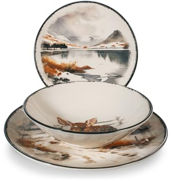 H&H Servizio Tavola Natalizio 12 Pezzi Silent Snow In Stoneware