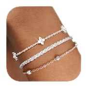 QKEOISUD Silver Bracelets for Women,Silver Plated Bracelets Set Fashion Lucky Ireland Charm Layered Dainty Link Chain with Zirconia Bangle Adjustable Stackable Bead Chain Ladies Jewelry