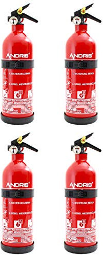 Feuerlöscher 1kg ABC Pulverlöscher mit Manometer mit KFZ/Boot Halterung DIN EN3, inkl. ANDRIS® Prüfnachweis mit Jahresmarke & Orig. ANDRIS® & ISO-Symbolschild