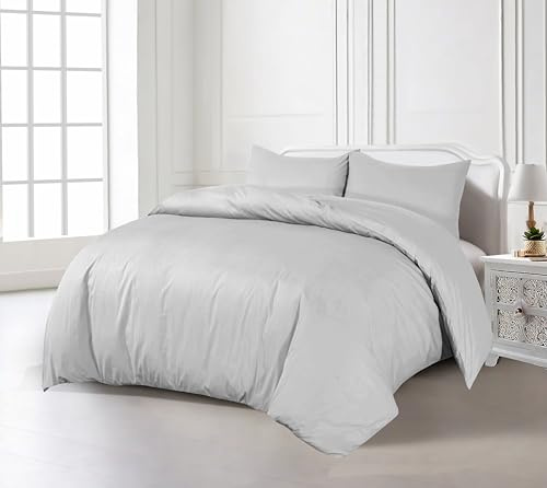 Crescent Collection Plain Duvet Cover With Pillowcase Percale Quilt Cover Bedding Set (Silver, Super King)