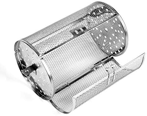 Falytemow Asador de acero Inoxidable para asador de Tambor de Horno de asador Giratorio para Hornear con nueces secas de Cacahuetes, Granos de café, Barbacoa, 12 cm de diámetro x 18 cm de Altura