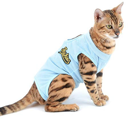 SELMAI Medical Pet Shirt Katze Body für Hunde Nach op Hund Kastration Weiche Baumwolle E-Kragen Alternative für Haustiere Krankenpflege Kleidung Wundschutz Verhindern Lecken Hautkrankheiten Blau S