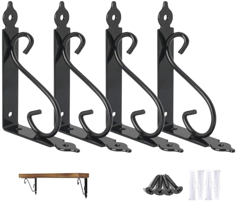 Ouvin Decorative Wall Shelf Brackets 4 Pack 6inch Heavy Duty L Corner Brace Shelf Support Floating Metal Brackets with Screws (150 mm/6 inch) Black
