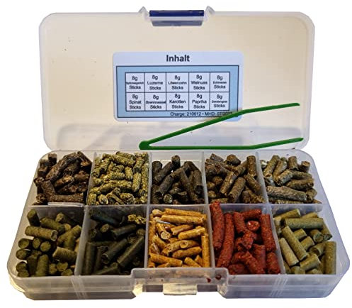 Futtersticks-Set für Garnelen und Krebse / 10x8g = 80g + Pinzette / 10 Sorten