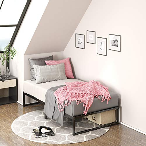 Zinus Lorelai Metal Bed Frame | Single 90x190 cm | 31 cm High | For Adults, Kids, Teenagers | Steel Slat Support | Underbed Storage Space | Easy Assembly | Black