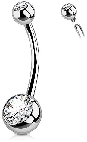OUFER 14G Bauchnabelpiercing Titan 14 mm Stablänge Piercing Bauchnabel Lang Kurz CZ Kugeln Titanium Belly Button Piercing Navel Bars Silber Nabelring Frau Mann Schmuck