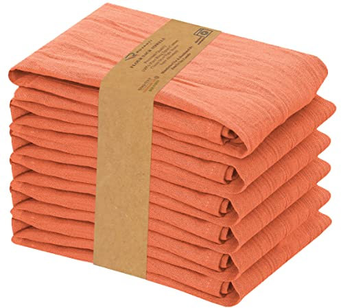 Ruvanti Flour Sack Towels 6 Pack 28x28 Inch, 100% Cotton Tea Towel, Reusable, Machine Washable, Absorbent BarTowels - Dish Cloth Perfect for Drying Dishes & Cleaning - Orange