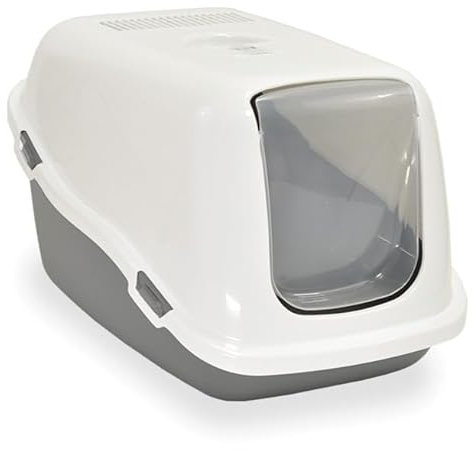 Ella Classic Katzenklo mit Deckel. Plastik-Katzentoilette mit Luftfilter. Keine Ausbreitung von Geruch und Katzenstreu. Einfache Reinigung. 57 x 39 x 38 cm. Grau