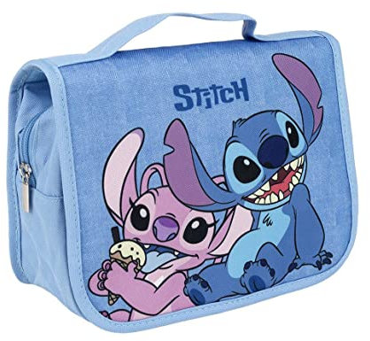Lilo and Stitch Trousse de toilette pour femme et fille Motif ange Disney, bleu, Taille unique, Trousse de maquillage