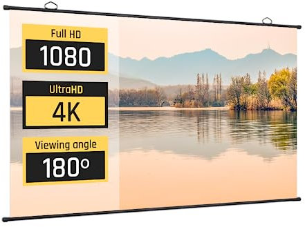 iggual - Pantalla de Proyección 100 Pulgadas - Enrollable Manual - Formato panorámico 16:9 - Ángulo de Visión 180º - Compatible 4K y Cualquier Proyector - Medidas 220 x 124 cm